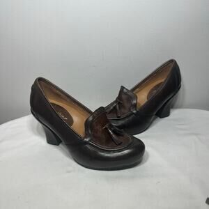Earthies Heels Brown Leather Horse Hair Tassel Pin Up Office Career Dressy 9B